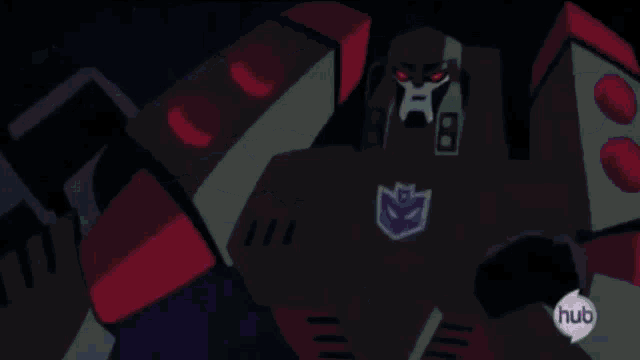 A GIF of transformer Megatron shooting transformer Starscream saying 'you are no longer of use to me'